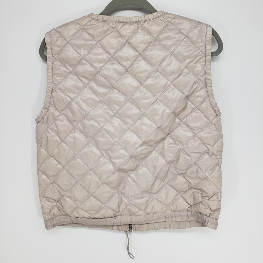 J Crew Quilted Puffer Vest Women Medium Beige Down Fill Zip Pockets Lightweight - Picture 2 of 7